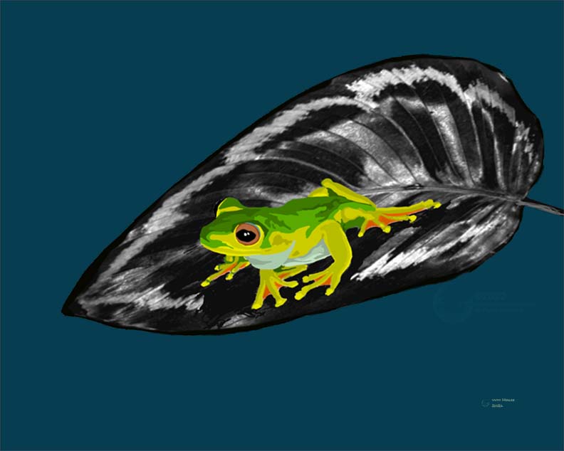 A frog contemplating the jump. Original artwork from ArcheanArt – by WM House.. Original Artwork Specifications: Digital Painting (30 inches by 24 inches; 300 dpi) - https://archeanart.com